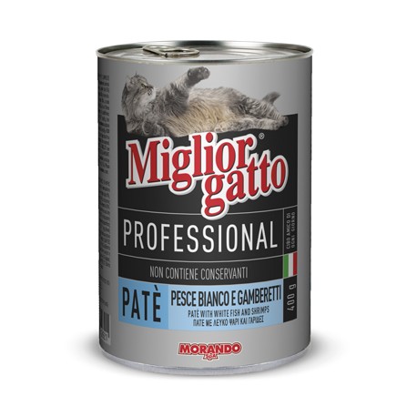 MIGLIOR GATTO PATE' PESCE BIANCO E GAMBERETTI GR.400